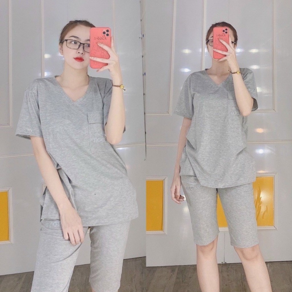 Đồ bộ mặc nhà nữ bigsize thể thao thun cotton set ngố quần lửng đẹp dễ thương sang chảnh đi chơi trung niên ESHOP AD16