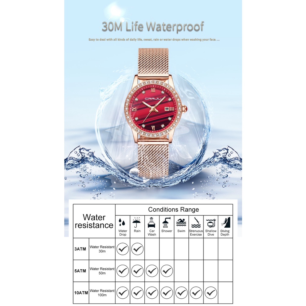 Đồng hồ CRRJU 2186X máy quartz bằng thép không gỉ chống thấm nước sang trọng thời trang cho nữ