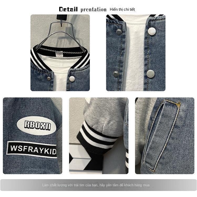 Áo Khoác Bóng Chày Chất Liệu Denim Phong Cách Mới Cho Bé Trai