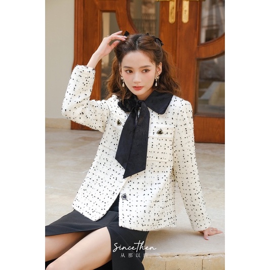 Áo vải dạ tweed trắng