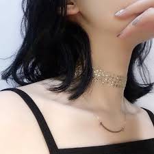 Vòng cổ choker đính kim sa lấp lánh, vàng và bạc