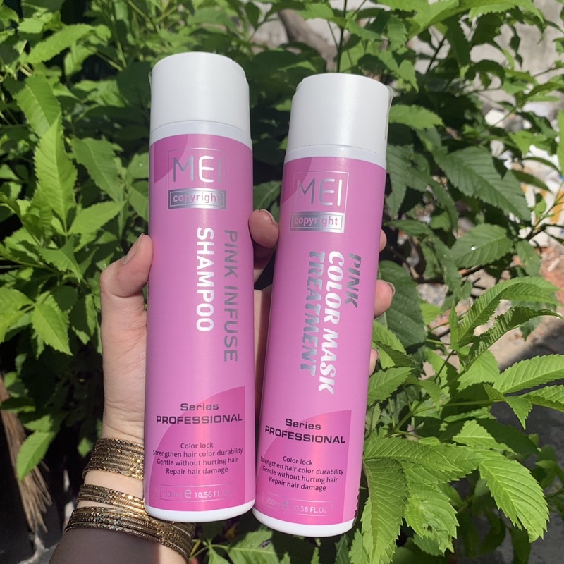 CĂP DẦU GỘI HẤP GIỮ MÀU BỔ SUNG SẮC TỐ HỒNG PINK ÌNFUSE MEI COLOR COPYRIGHT 300MLX2