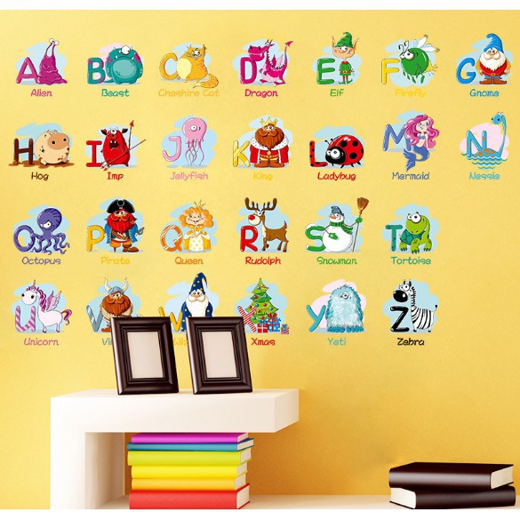 Decal dán tường bảng chữ cái tiếng anh có hình sinh động