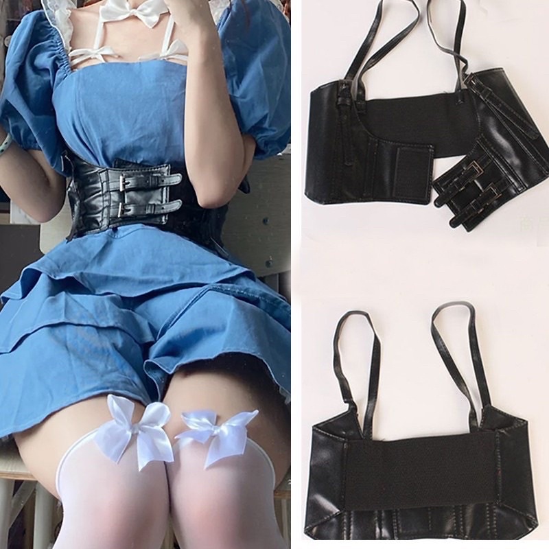 Đai váy corset có quai đeo gile ĐV035- Thắt lưng nịt eo bằng da đen phong cách steampunk cá tính Đai nịt áo váy cosplay