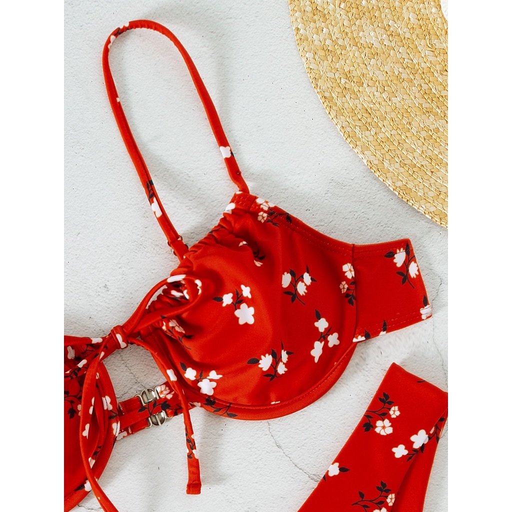 [BKN1477] &lt;ÂU&gt; SET BIKINI ĐỎ HOA NHÍ (CÓ GỌNG)
