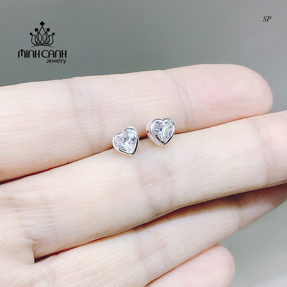 Hoa Tai Nụ Đá Hình Trái Tim Chất Liệu Bạc Ta - Minh Canh Jewelry
