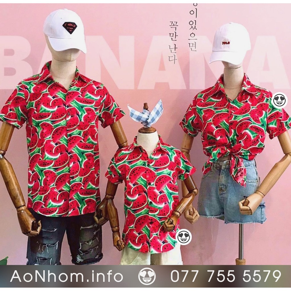 Áo sơ mi trái cây, Sơ mi Hawaii đi biển - Dưa hấu miếng - Có đủ size Em Bé, S, M, L, XL, XXL, XXXL - #AB003