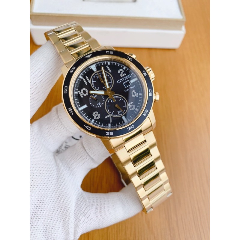 Đồng hồ nam Citizen Eco-Drive Men's Brycen Chronograph Date Gold-Tone CA máy Ecodrive sạc năng lượng