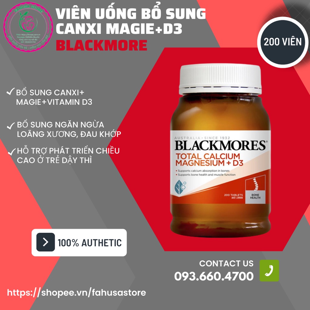 VIÊN UỐNG BLACKMORES BONE HEALTH TOTAL CALCIUM &amp; MAGNESIUM + D3 DATE 2023