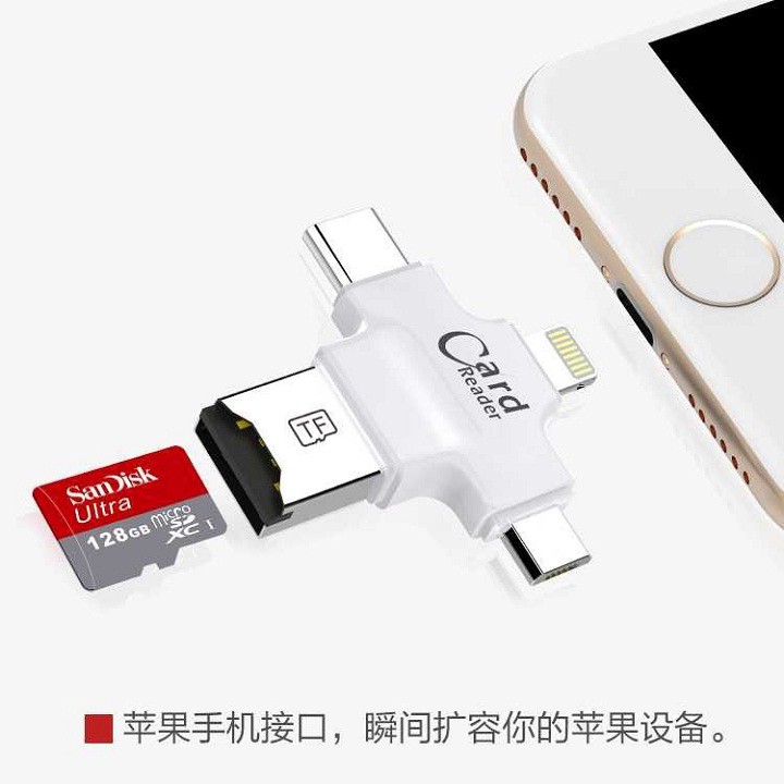 Đầu đọc thẻ đa năng 4 in 1 OTG, USB, TYPE - C, IOS