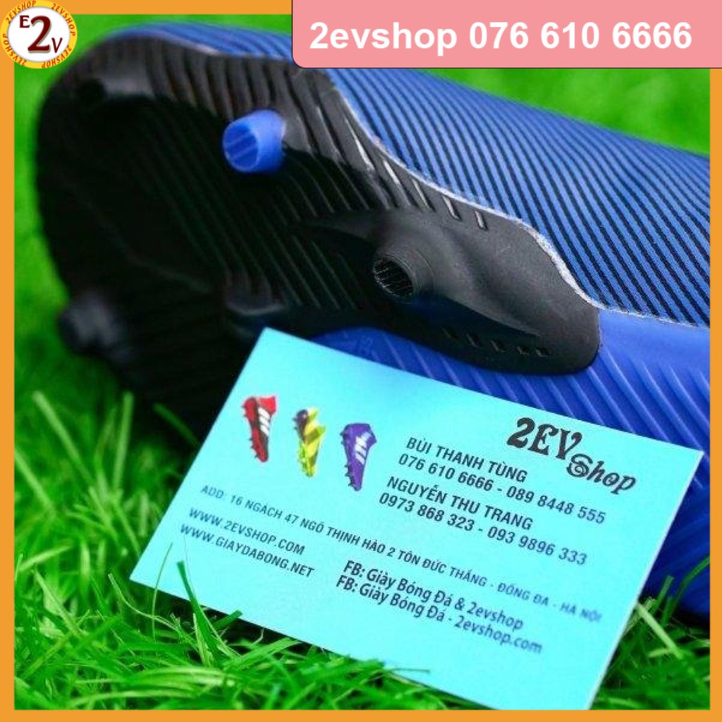 Siêu Chất [Tặng Túi/Tất] Giày Đá Bóng Cỏ Thật 𝗙𝗚 𝗡𝗲𝗺𝗲𝘇𝗶𝘇 𝟭𝟵+ Xanh Tím Than Cao Cổ Đã Khâu