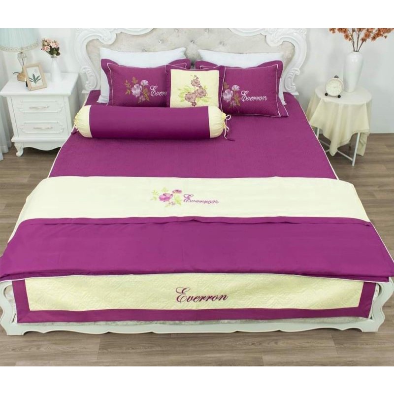 🎀Bộ chăn ga 5 món trần bông satin thêu hoa 🌺