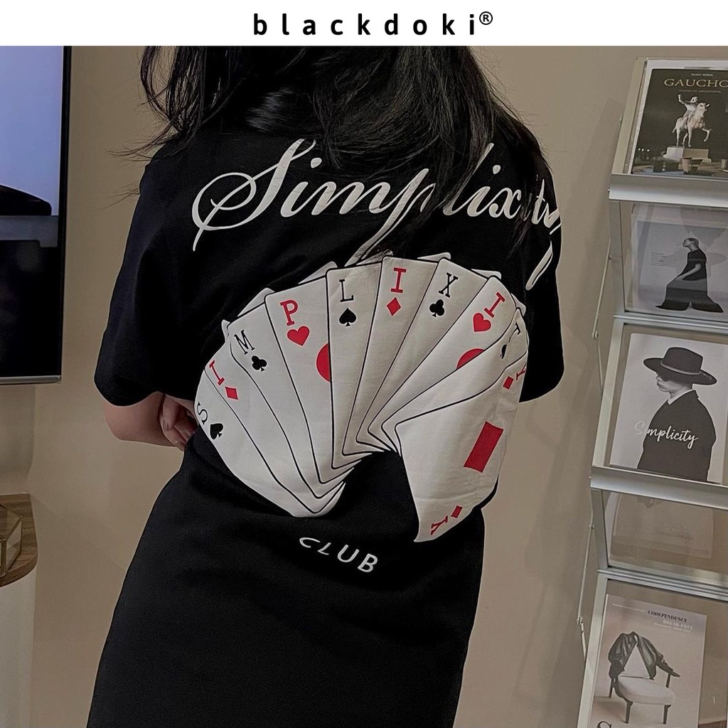 Áo thun nữ BLACKDOKI-Poker , áo phông form rộng tay lỡ cá tính chất cotton dày dặn basic