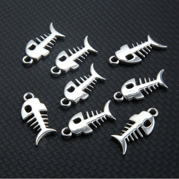 Bộ 10 Mặt Dây Chuyền Hợp Kim Mạ Bạc Hình Xương Cá