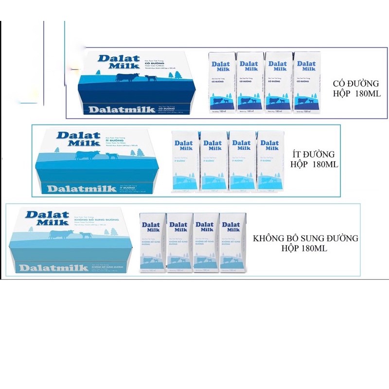 Sữa Tươi Tiệt Trùng Dalatmilk Không Đường 48 Hộp 180m