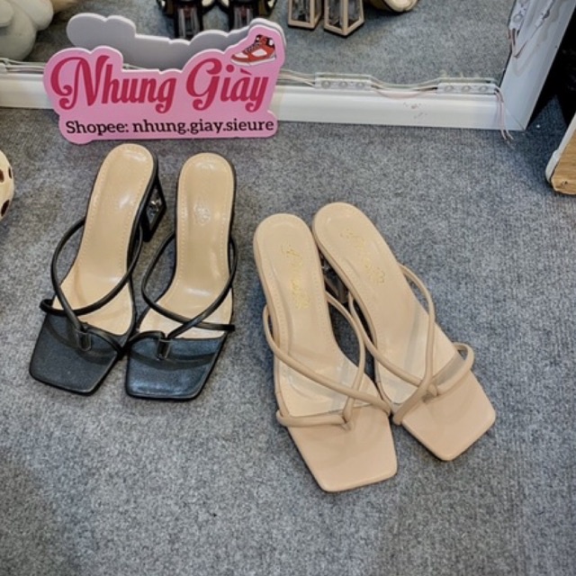 Dép cao gót nữ xỏ ngón ,Guốc nữ đế trong 7cm cách điệu mã 802