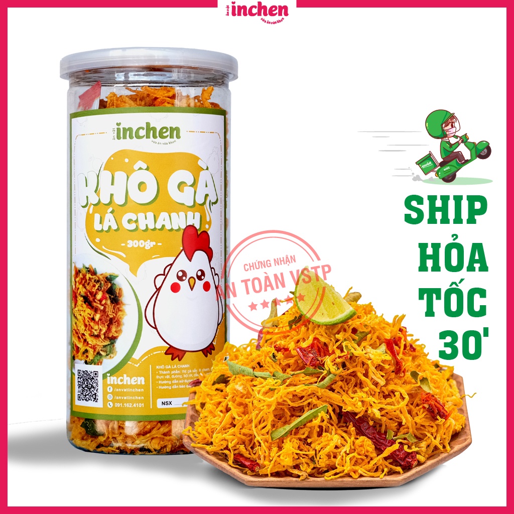 Khô gà lá chanh INCHEN 300g, đồ ăn vặt Việt Nam | BigBuy360 - bigbuy360.vn