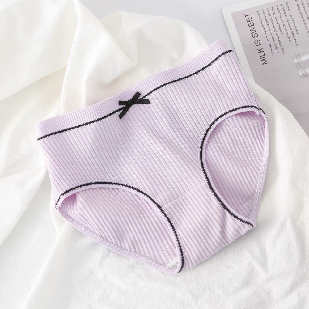 Quần Lót Nữ chất Cotton gân tăm viền đen điệu đà đính nơ xinh mẫu QL009