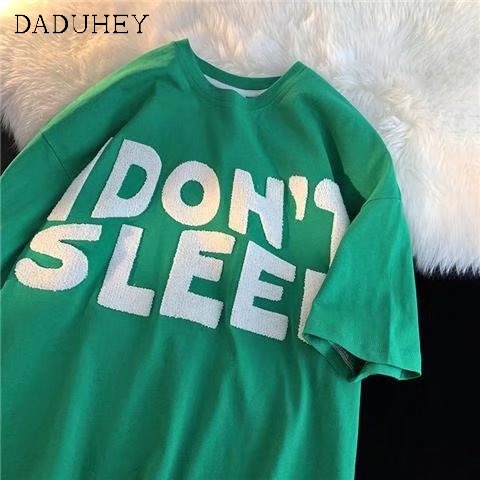Áo thun DADUHEY 100% cotton tay ngắn dáng rộng thêu họa tiết chữ cái 5 màu sắc tùy chọn thời trang mùa hè mới