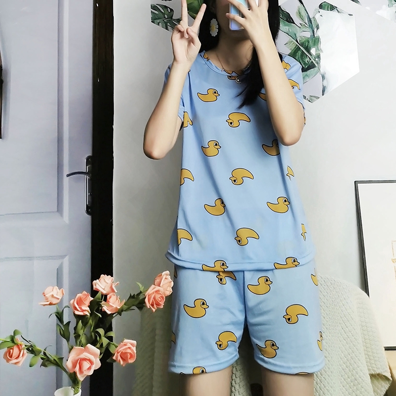 xiaohan korea summer short sleeve sleepwear sleeping wear female print loose Large size round neck nightwear sets women pajama suit | BigBuy360 - bigbuy360.vn