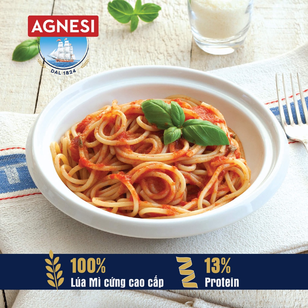 Mì Ý Spaghettini Agnesi 500g, dùng lúa mì durum cao cấp giữ sốt, không gãy và dính