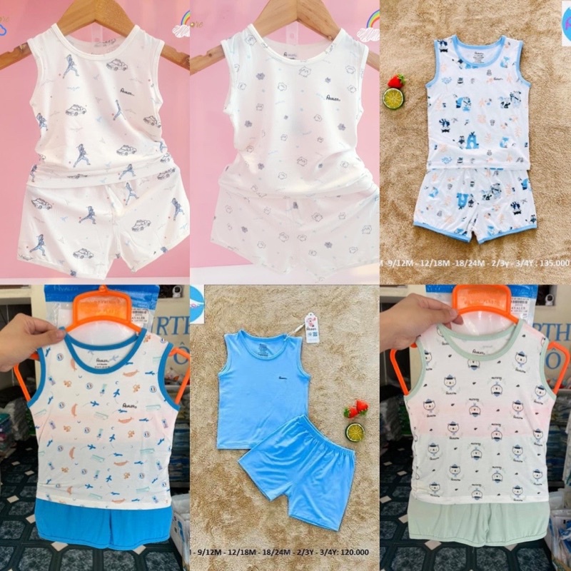 ( Nhiều mẫu bé trai) Bộ ba lỗ/ sát nách sợi tre Avaler viền cổ mẫu mới (shop Chuongvang)