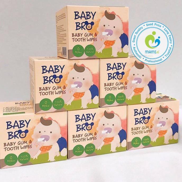 Khăn giấy (25 miếng) gạc tưa lưỡi Xylitol vệ sinh răng miệng cho bé 0-3 tuổi Babybro gum &amp; tooth wipes, Hàn Quốc