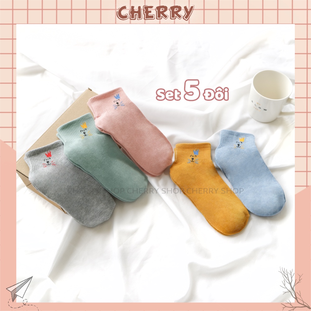 [Mã FAMARAL2 giảm 10K đơn 50K] Tất cổ ngắn nữ cute thời trang Hàn Quốc cotton chống trơn chống trượt- Cherry Shop