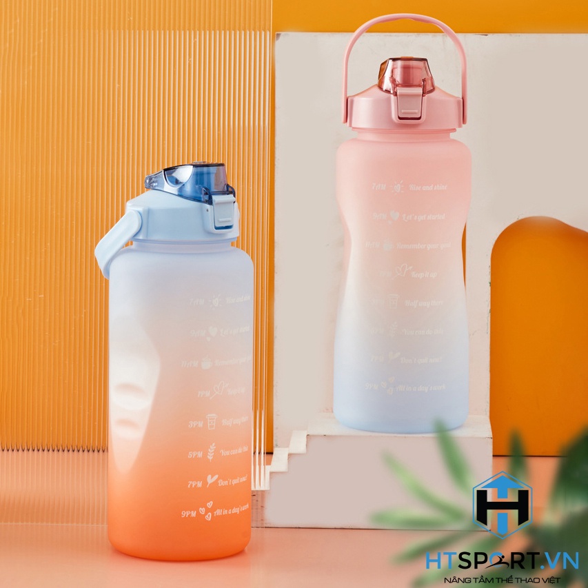 Bình Nước Tập Gym 2 Lít, Bình Đựng Nước Nhựa Thể Thao Dễ Thương 2L Có Vòi Vạch Báo Giờ Uống Nước Cao Cấp
