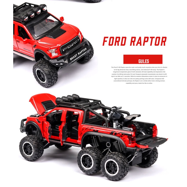 MÔ HÌNH XE Ô TÔ FORD F150 Beast Raptor 6x6 Offroad đúc Kim Loại - tỷ lệ 1:28