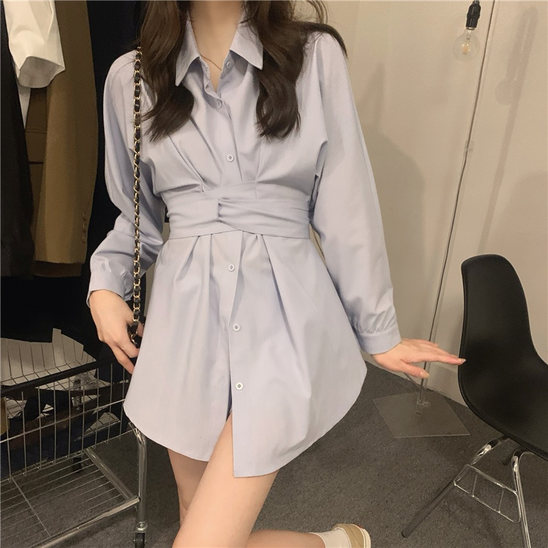 ZHELIHANGFEI Set Áo Sơ Mi Phối Chân Váy Dáng Rộng Phong Cách Hồng Kông Thời Trang Cá Tính Trẻ Trung