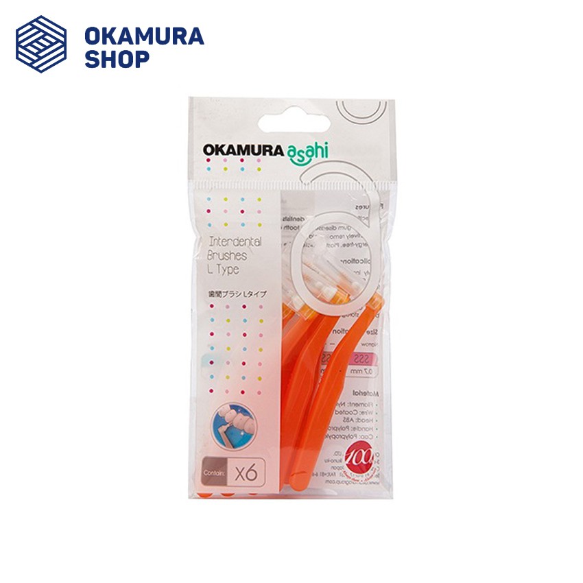 Okamura - Combo 10 bịch Bàn chải kẽ răng Asahi dạng chữ L (Bịch 6 cây)