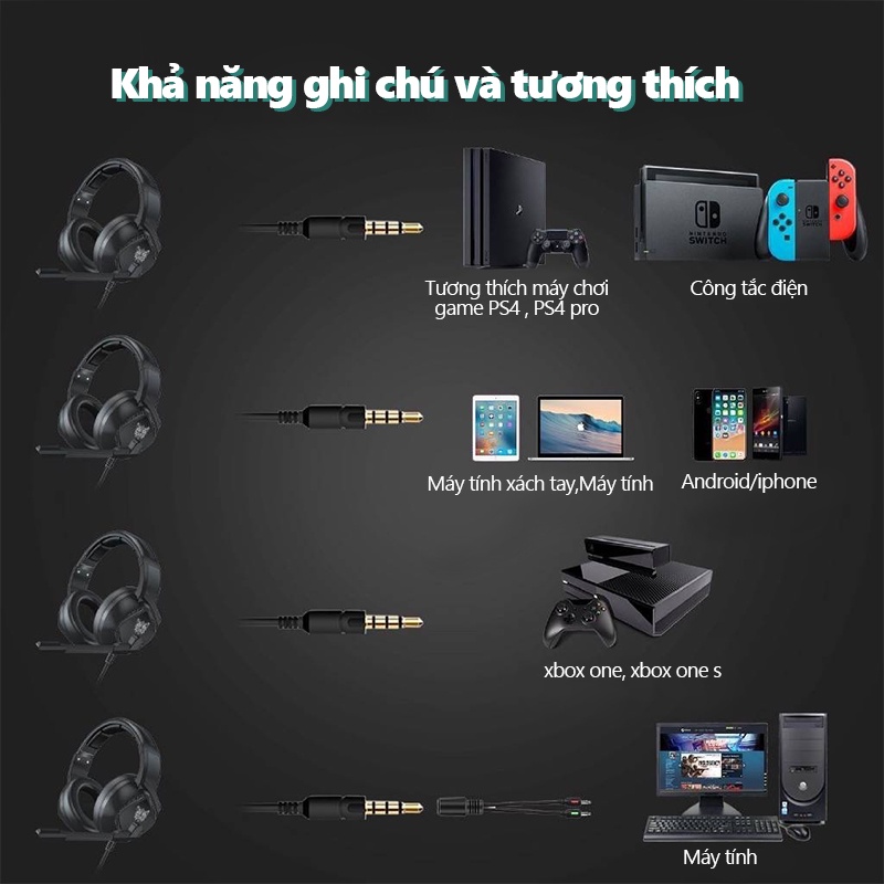 ONIKUMA K19 Tai nghe chụp tai chơi game có mic tích hợp đèn LED cho điện thoại / Pc / Ps4 【Chính hãng】Bảo hành 2 năm