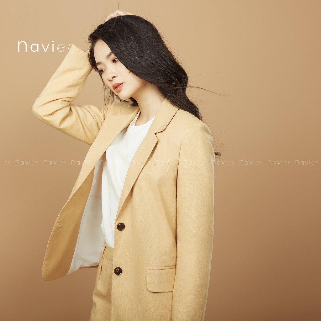 ÁO BLAZER NỮ HÀN QUỐC 2 LỚP DÁNG DÀI KÈM ĐAI NHIỀU MÀU - ÁO VEST NỮ CÔNG SỞ CAO CẤP LINEN VÉT B01 NAVIER | BigBuy360 - bigbuy360.vn