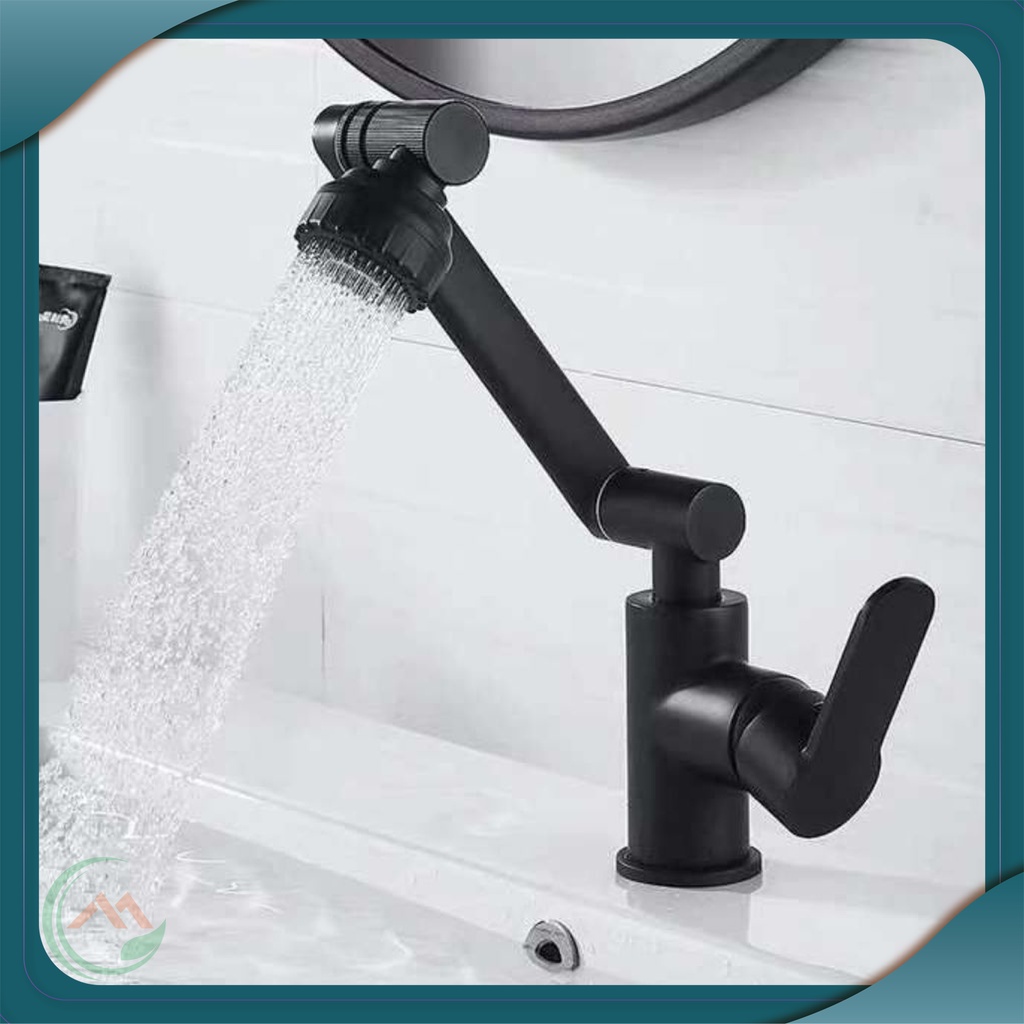 Vòi bồn rửa mặt, vòi Lavabo Nóng lạnh sơn tĩnh điện ĐEN xoay 720 độ siêu tiện dụng tặng kèm dây cấp Nóng lạnh
