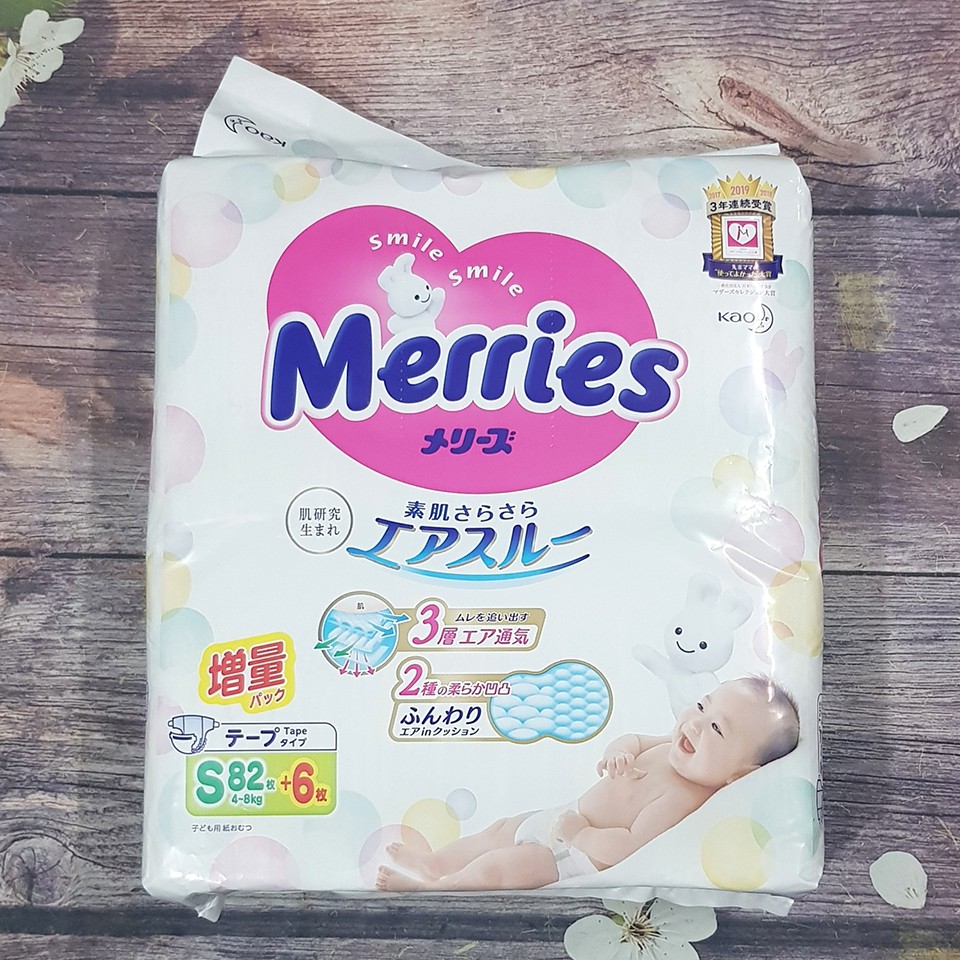 Bỉm Merries Nội Địa Nhật, Tã Dán/ Quần Meries Loại Tặng Miếng Đủ Size NB90/S82/M64/M58/L44