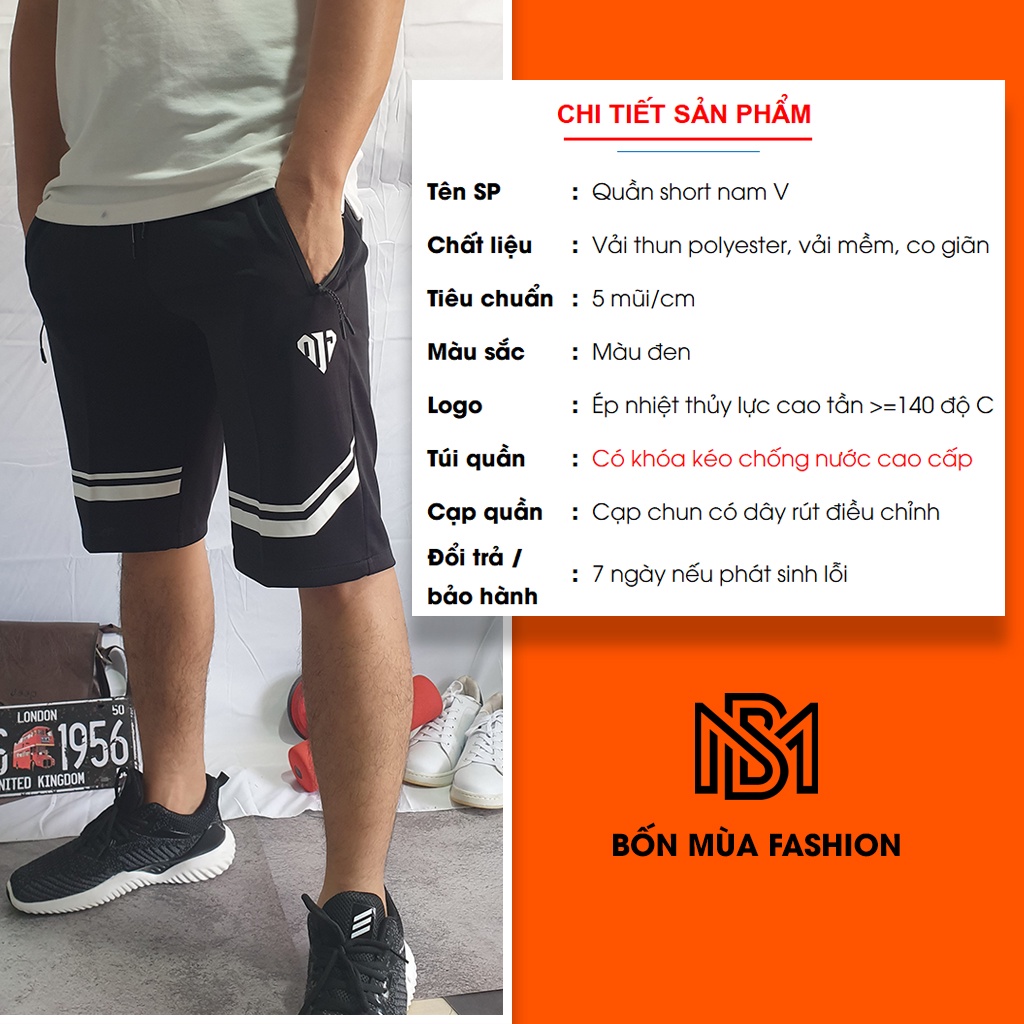 Quần Short nam V chất thun co giãn, khóa chống nước, vải mềm, trẻ trung thể thao BMF (45-85kg)