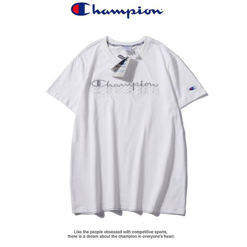 CHAMPION Couples Cotton Embroidered Letter Round Neck Plus Size T-shirt