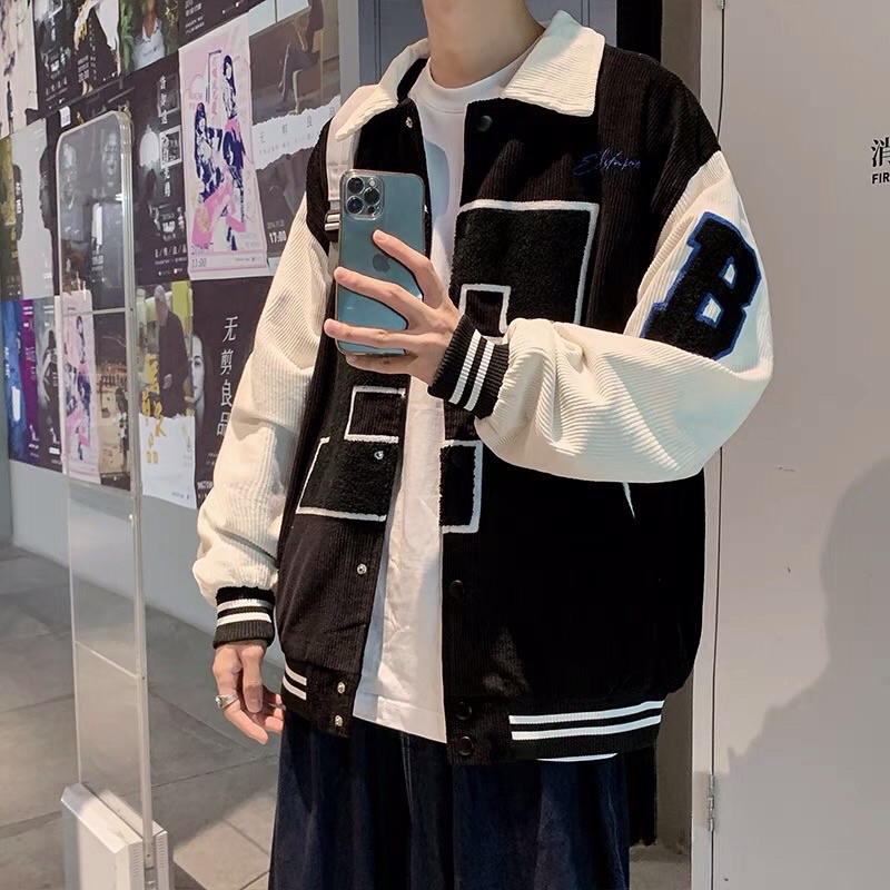 Áo khoác bomber Varsity Jacket viền sọc thêu chữ + chữ lông lưng áo Ulzzang hiphop siêu chất ❤️