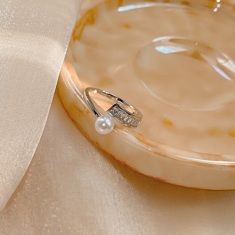 Nhẫn YeYi hở đính đá zircon ngọc trai cao cấp thiết kế đơn giản thời trang Hàn Quốc cho nữ