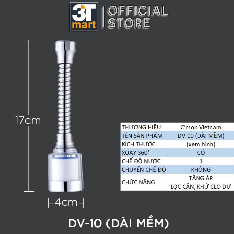 Đầu vòi rửa bát chén tăng áp LỌC KHỬ CLO DƯ điều hướng xoay 360 độ dài 17cm C'MON DV-10