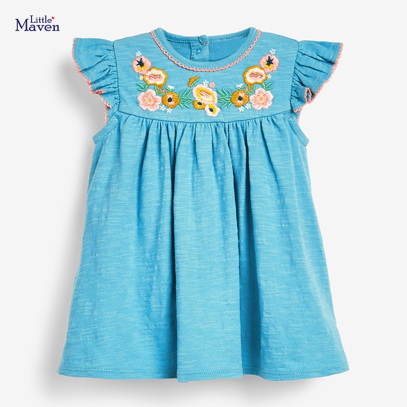 Little Maven váy trẻ em phong cách Âu Mỹ váy mùa hè  thêu hoa siêu sang đủ size 2-7T