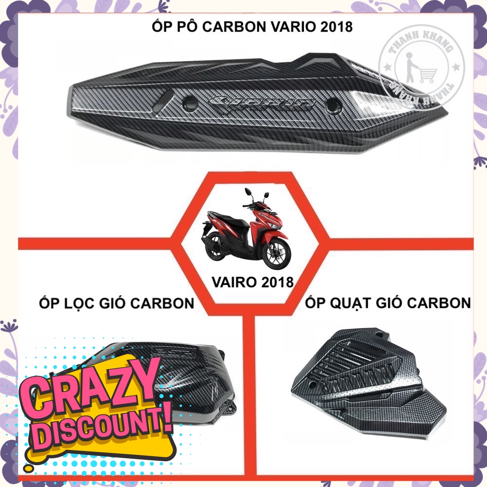 Combo ốp pô, lọc gió và quạt gió carbon VARIO 2018 nhựa xi đặc biệt thanh khang 006001209 006001210 006001211