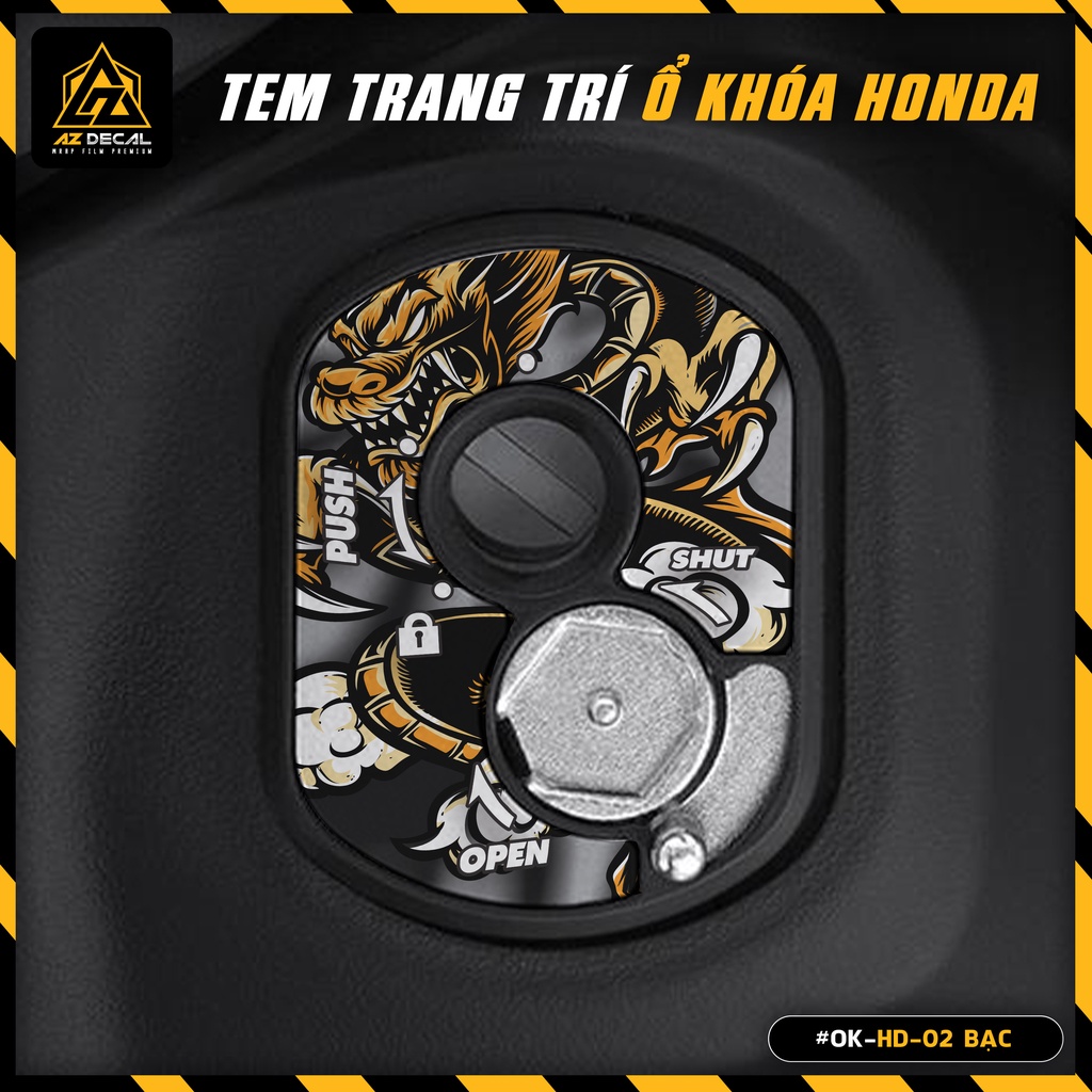 Decal Dán Ổ Khóa Cơ Xe Honda Thiết Kế Rồng Lửa Dragon 02 | OK-HD-02 | Tem Trang Trí Ổ Khóa Các Dòng Xe Honda