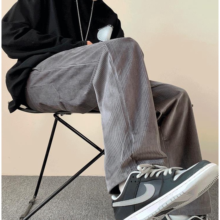 Quần Nhung Ống Rộng Màu Sắc Cà Phê Phong Cách Retro Đường Phố Cho Nam