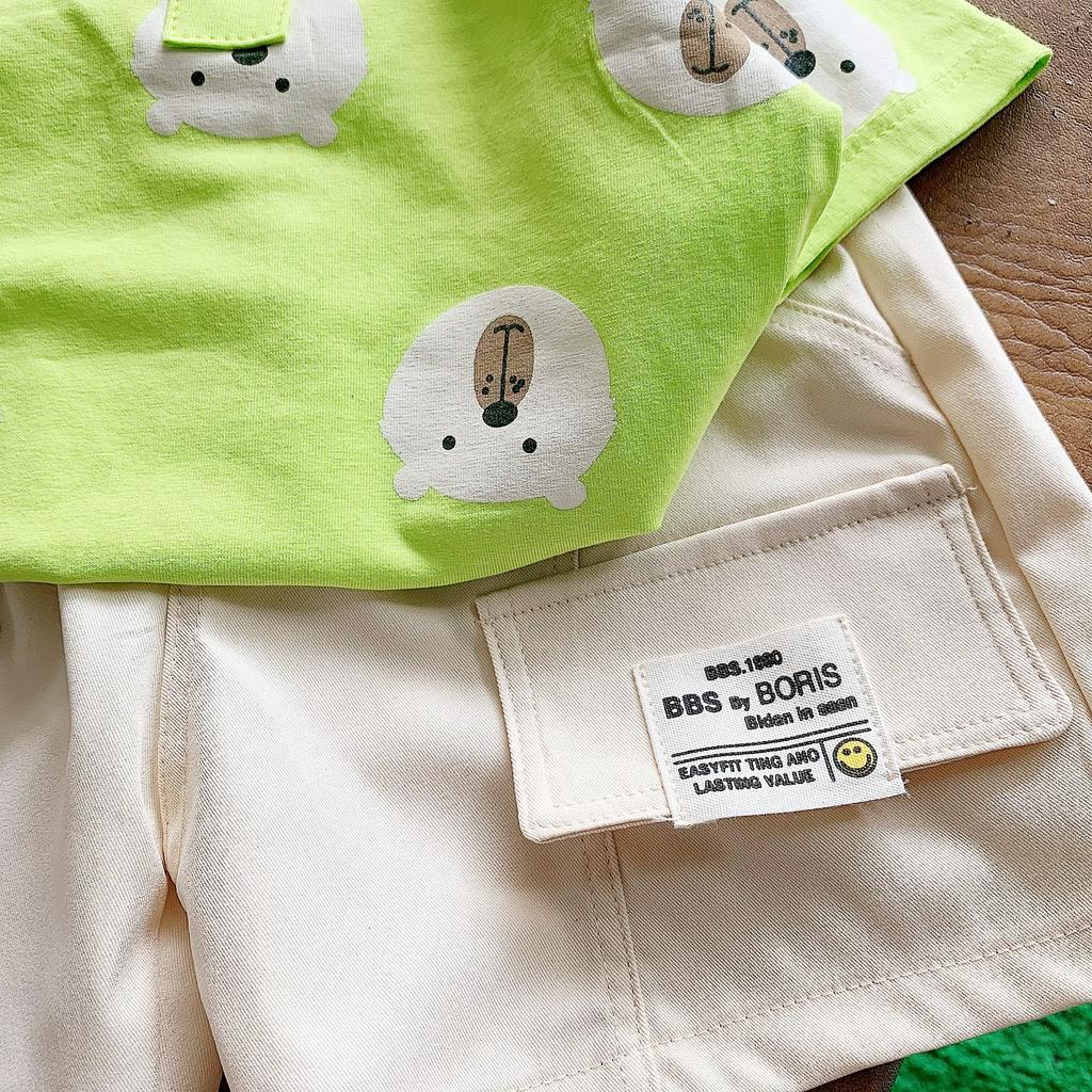 Bộ quần áo bé trai hình gấu xanh lá 8kg đến 20kg