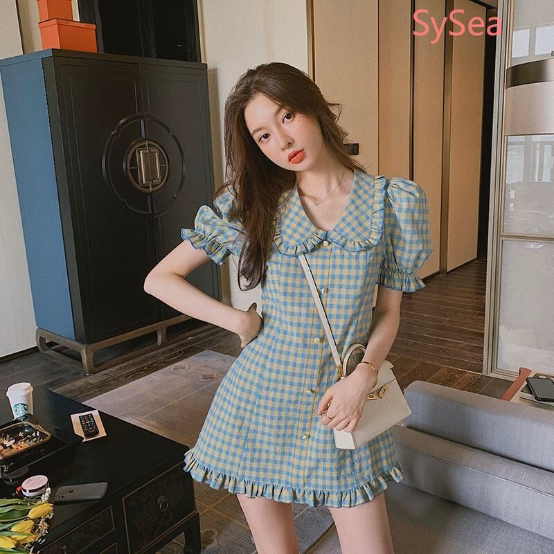 Đầm Lửng Tay Ngắn Họa Tiết Caro Phong Cách Thanh Lịch Thời Trang Cho Phụ Nữ