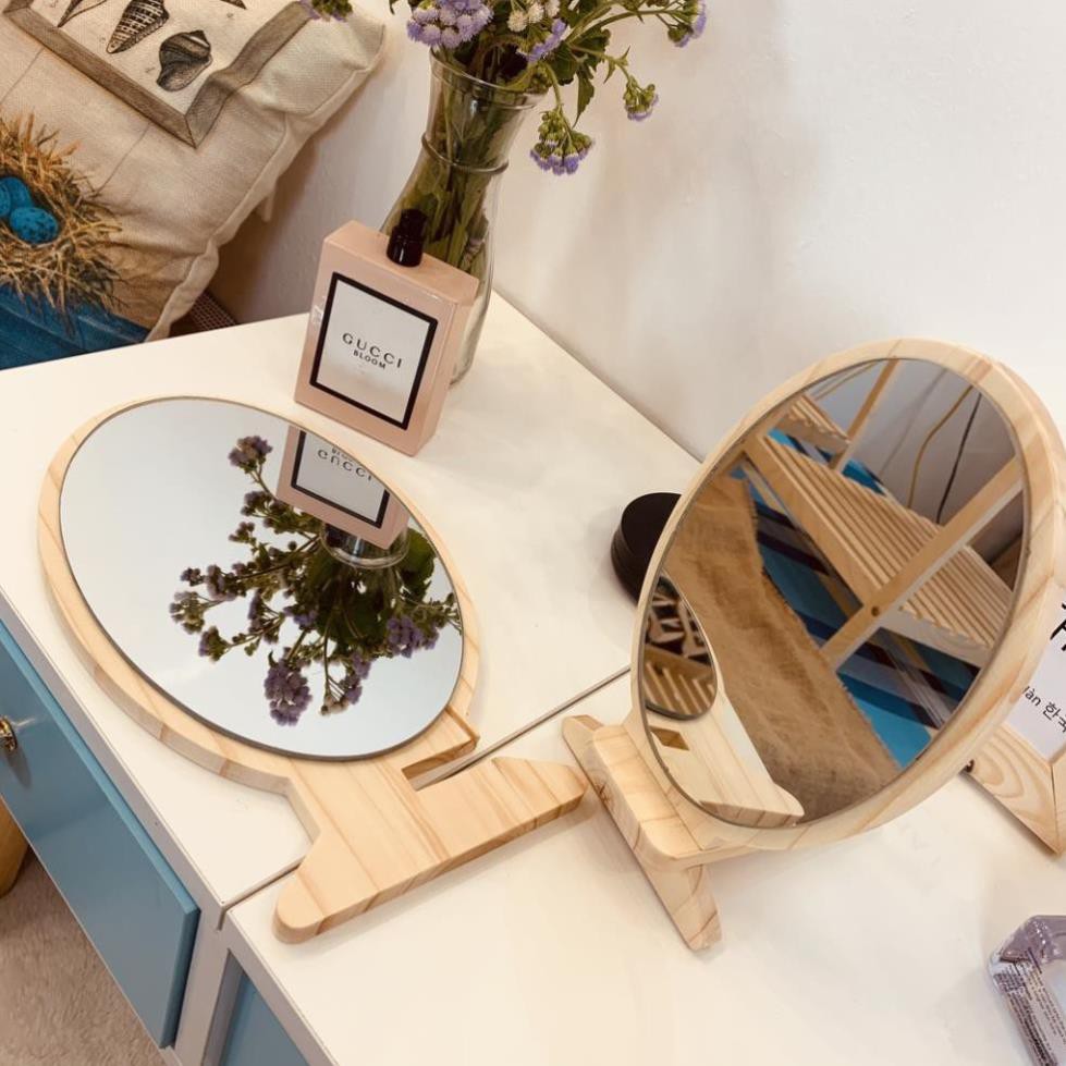 Gương trang điểm để bàn, Gương Để Bàn Hàn Quốc Chất liệu gỗ tự nhiên (Ảnh Thật  loại OVAL)