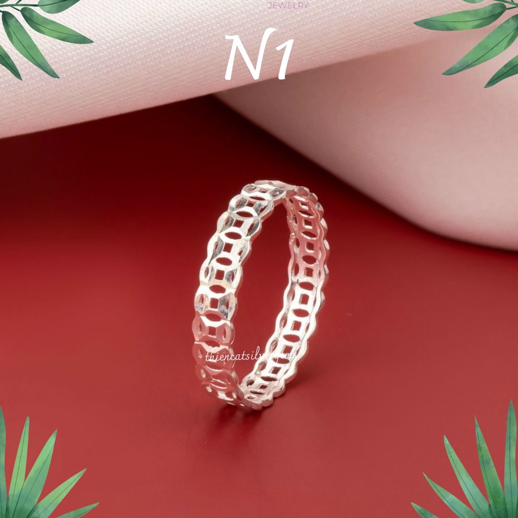 N1 Nhẫn Kim Tiền truyền thống ngón út Bạc thật nguyên chất Thiên Cát