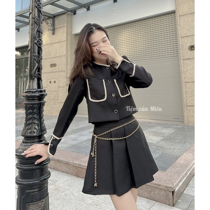 [𝐃𝐨𝐥𝐥𝐲 𝐒𝐞𝐭 ]Set áo khoác dạ mix chân váy xếp ly tiệm của mieuu